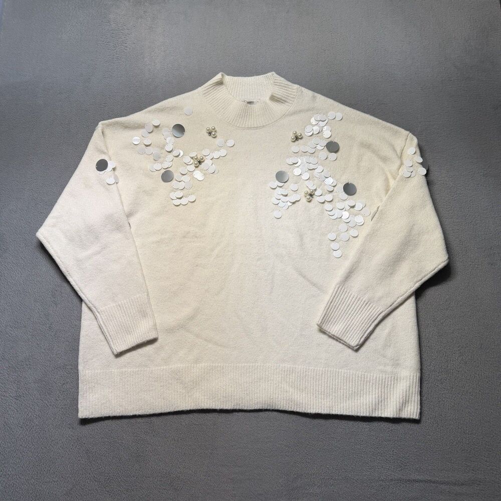 Cato Collection Limited Edition Sweater 22/24W Ivory Sequin Pearl Embellished